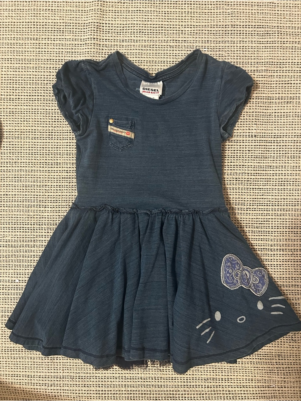 Diesel Girls' Dark Blue Kitty Skater Dress with Bow Accent